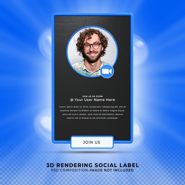 Únase a mí en las redes sociales Zoom, el tercio inferior, el diseño 3d, el renderizado, el icono de la bandera, el perfil