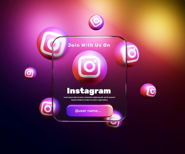 PSD únase a nosotros en el banner de instagram con efecto de morfismo de vidrio o publicación de banner de marco de tarjeta de redes sociales