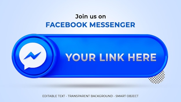 Únase a nosotros en el banner de messenger con logotipo 3d y perfil de enlace