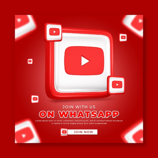 Únase a nosotros en la plantilla de render 3d de publicación de redes sociales de youtube