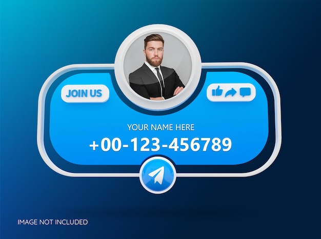 Únase a nosotros en las redes sociales de Telegram con el logotipo 3d y el cuadro de perfil de enlace