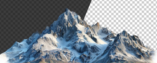 PSD unberührte schneebedeckte gipfel, die sich über der alpinen landschaft auf transparentem hintergrund erheben.