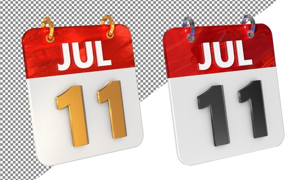 Undécimo 11 de julio Fecha Icono 3D aislado Amplificador de oro Renderizado 3D brillante