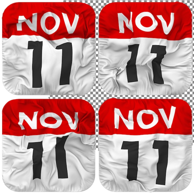 Undécimo 11 de noviembre Fecha Calendario Icono Aislado Cuatro ondulado Estilo Bump Textura 3D Rendering