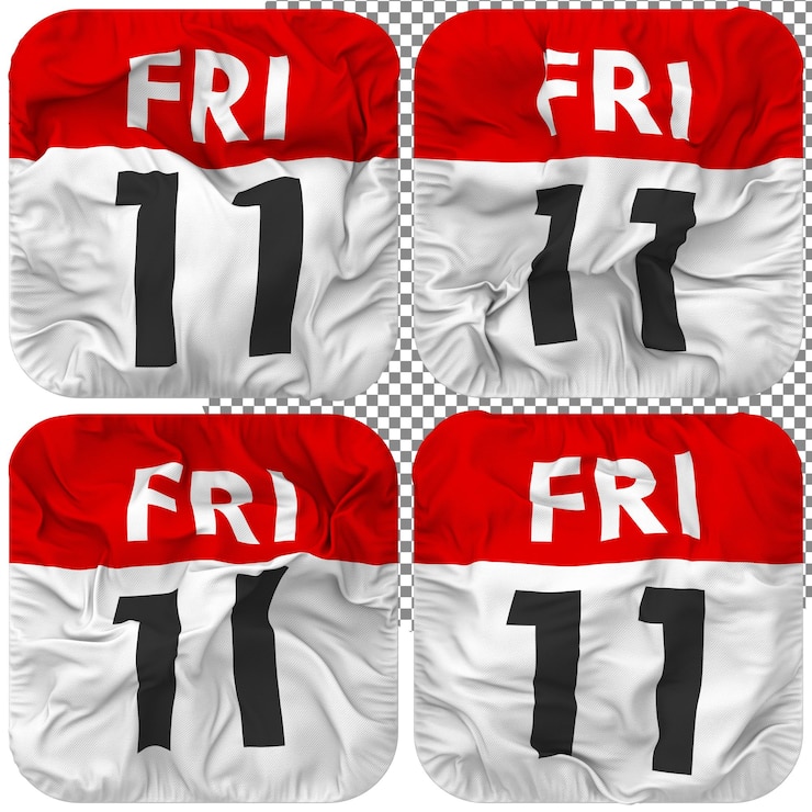 PSD undécimo 11 viernes fecha calendario icono aislado cuatro estilo ondulado textura de protuberancia representación 3d