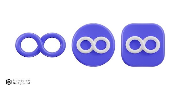 Unendlichkeits-Symbol mit Knopf-Symbon-Satz 3D-Rendering-Vektorillustration