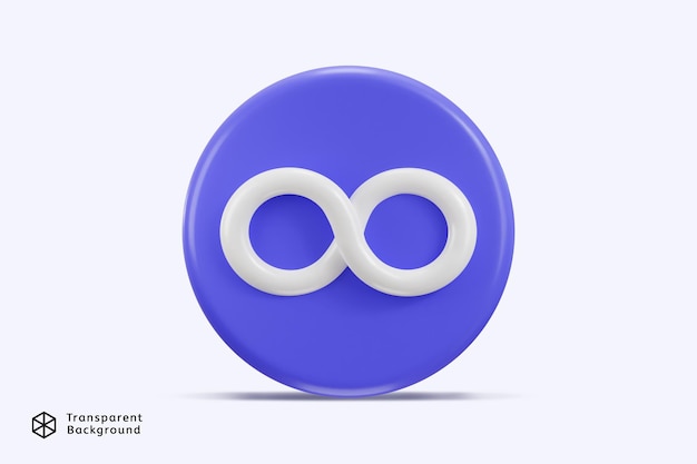 Unendlichkeits-Symbol mit Kreis-Knopf-Symbon 3D-Rendering-Vektorillustration