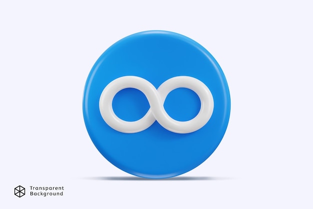 Unendlichkeitszeichen mit Kreisknopf-Symbol 3D-Rendering-Vektorillustration