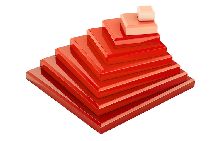 PSD uneven pyramid concept 3d rendering isolated on transparent background
