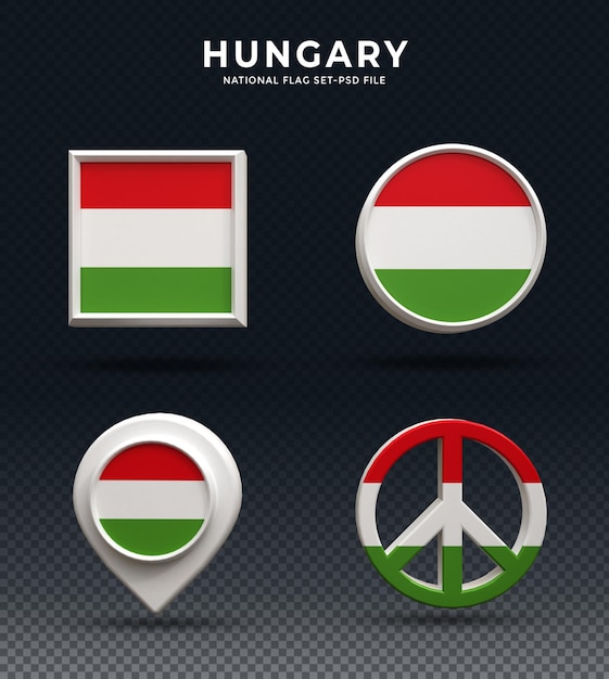 PSD ungarn-flagge 3d-rendering-dome-schaltfläche und auf glänzender basis