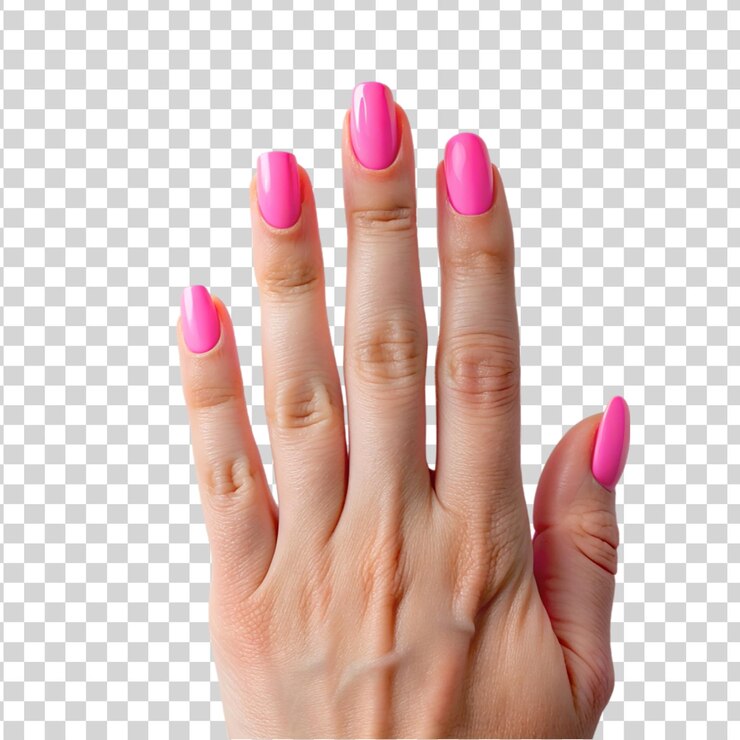 PSD unhas de mão cor-de-rosa isoladas em fundo transparente