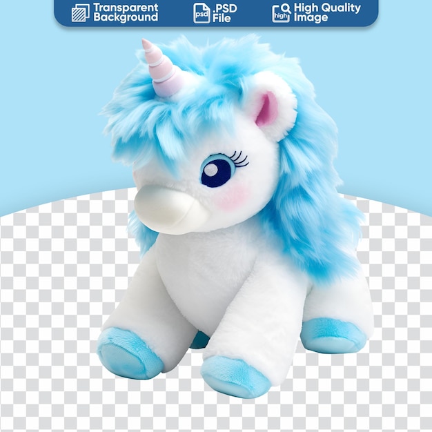 PSD unicorne bleu en peluche est un animal de peluche mignon.