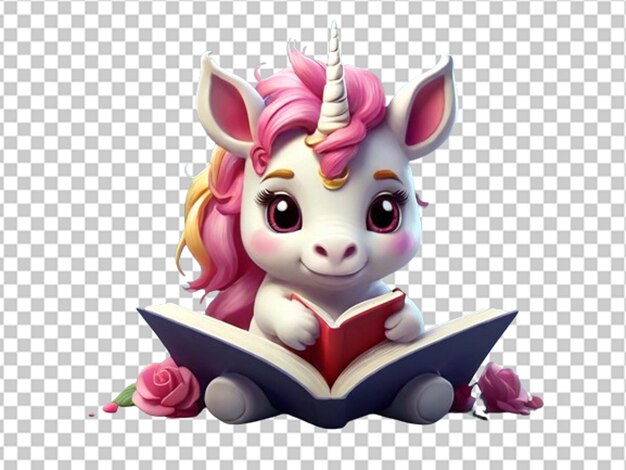 PSD unicornio 3d leyendo un libro