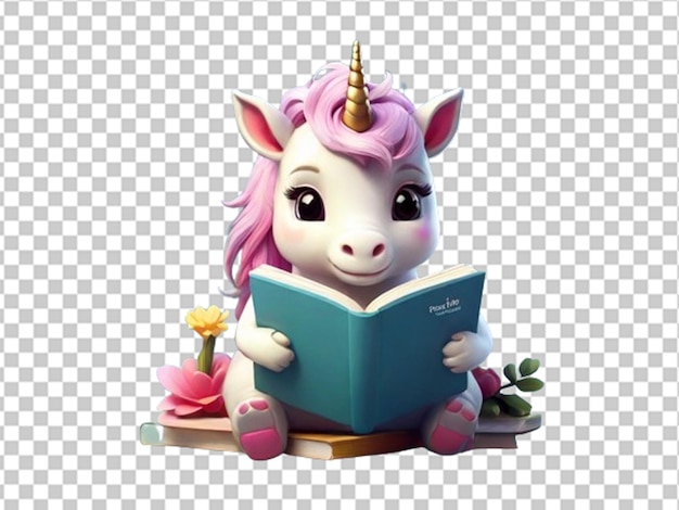PSD unicornio 3d leyendo un libro