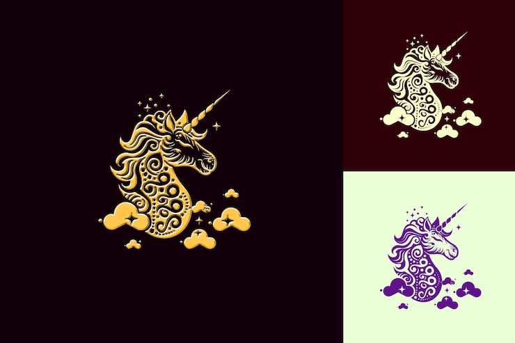 PSD unicornio chino místico con diseño tribal unicornio con bol png inspirado en los diseños de iconos lunares de china