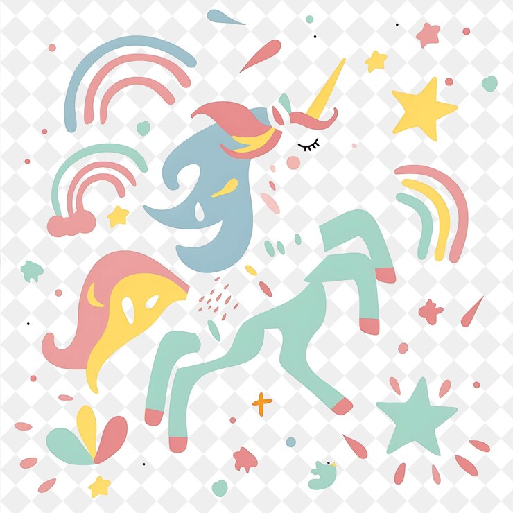 PSD un unicornio colorido con las palabras unicornios en él