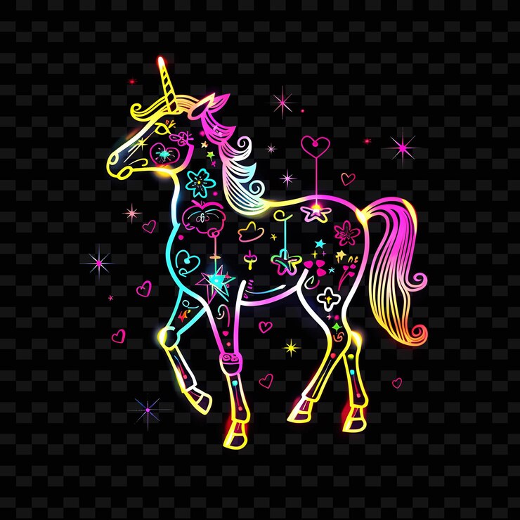 PSD un unicornio con un corazón en la cabeza y las palabras unicornios