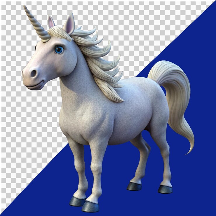 PSD unicornio de dibujos animados en 3d con fondo transparente para diseños mágicos