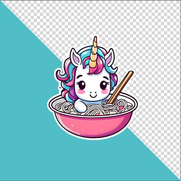 PSD unicornio de dibujos animados psd 3d en un cuenco de fideos ramen con un fondo transparente