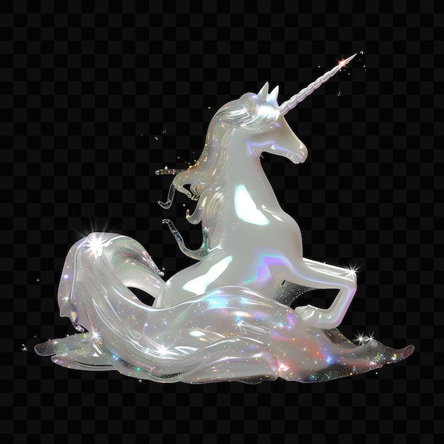 PSD un unicornio con una larga cola está cubierto de líquido