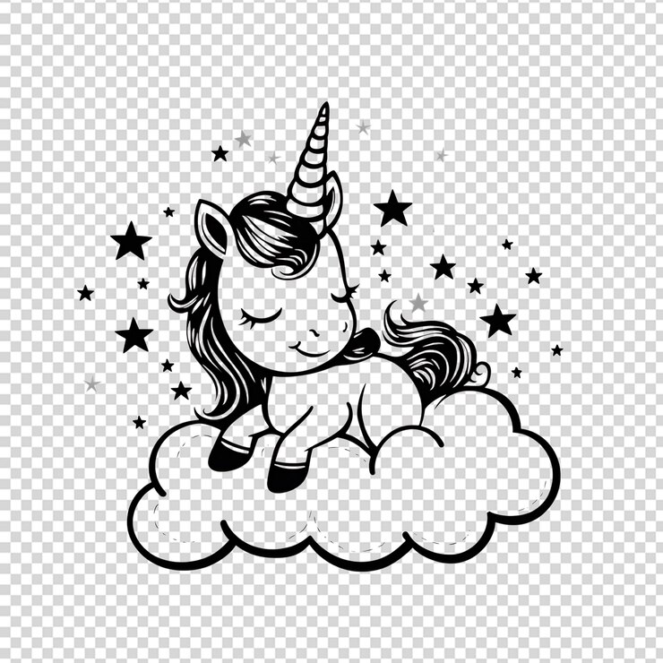 PSD unicornio lindo durmiendo en una nube