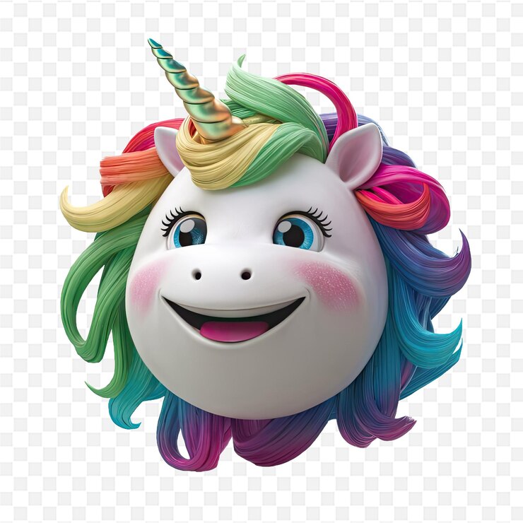 PSD un unicornio con una melena de arco iris y cabello de arco iris