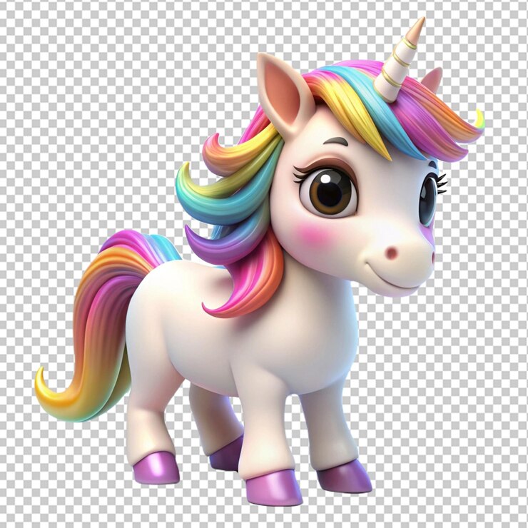 PSD un unicornio con una melena arcoíris y cola en él