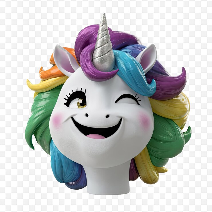PSD un unicornio con una melena arcoíris y cola con la palabra unicornio en él
