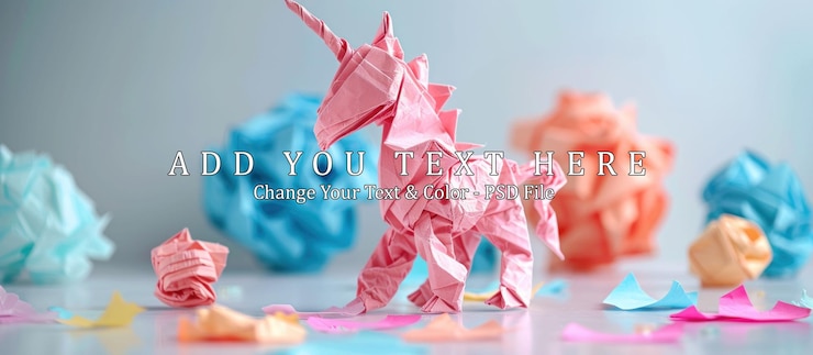 PSD el unicornio de papel rosado sobresale de las bolas de papel arrugadas