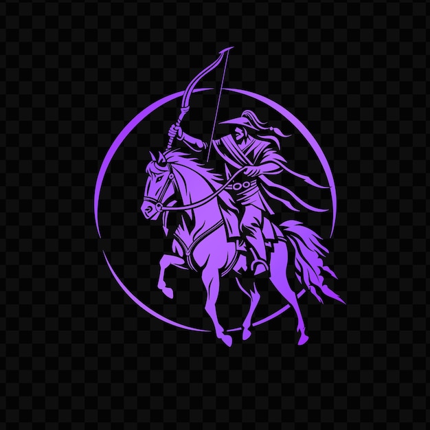 PSD un unicornio púrpura y púrpura con un escudo y espadas