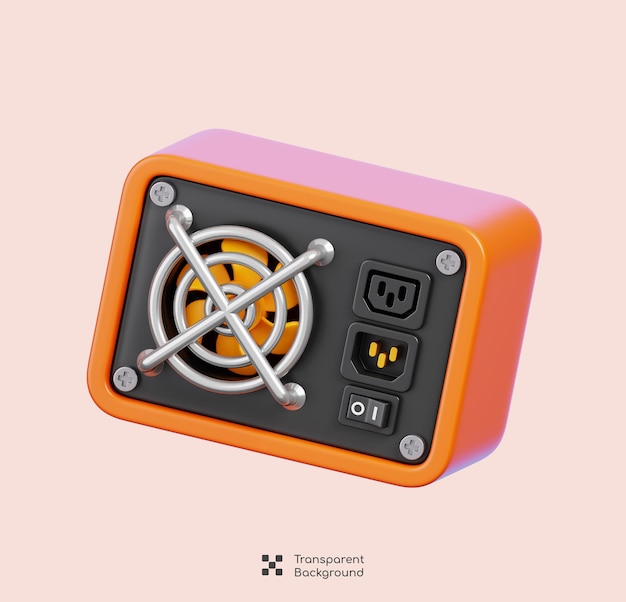 Unidad de alimentación de PC Un elemento de hardware de computadora aislado Icon 3D Rendering