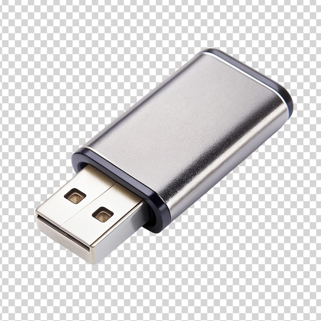 PSD una unidad flash usb con una caja plateada en un fondo transparente