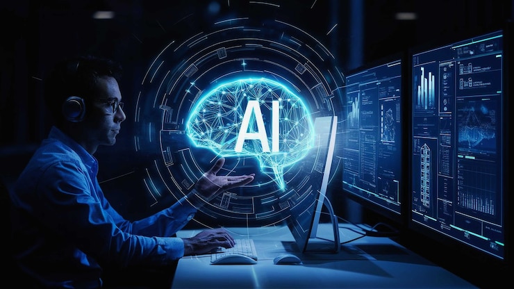PSD unidad de procesador de inteligencia artificial poderoso componente de ia cuántica en la placa base del pcb con datos t