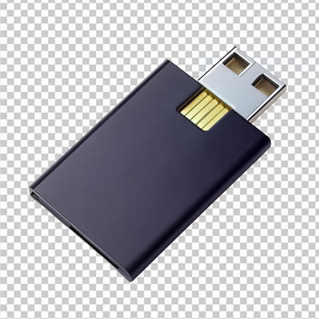 Una unidad usb encriptada segura disfrazada de elegante sobre un fondo transparente