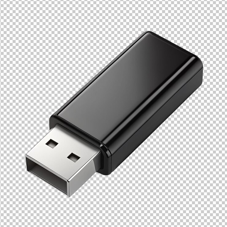 PSD unidad usb negra en fondo transparente