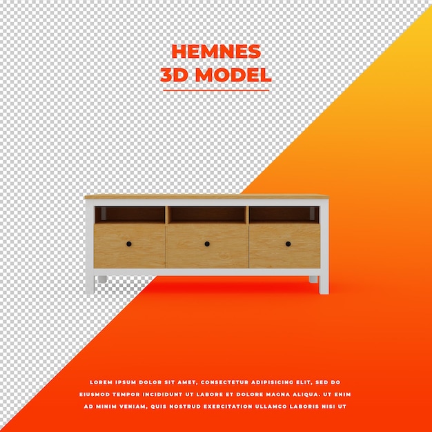 Unidade de tv hemnes e modelo 3d isolado estante