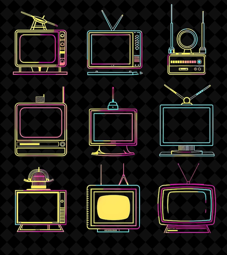 PSD unidades de tv minimalistas 8 bit pixel com linhas limpas e png simples coleção de design único y2k