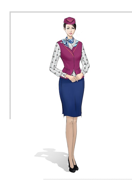 PSD uniforme compagnie aérienne élégant vol hôtesse de l'air mode style femme hôtesse de l'air caractère