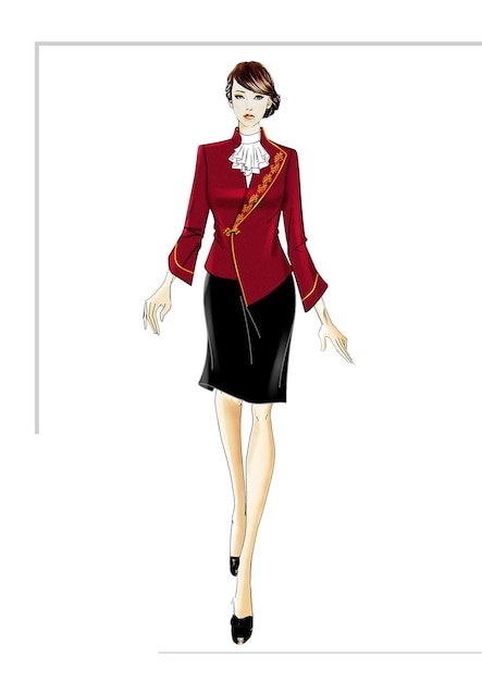 PSD uniforme elegante tradición moda estilo mujer personaje tela