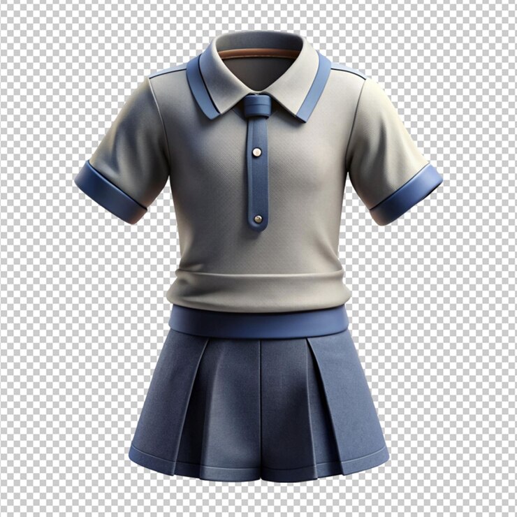 PSD un uniforme escolar con una corbata en un fondo transparente