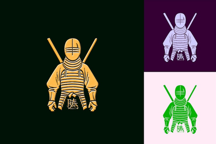 PSD uniforme de esgrima png kendo bogu con un logotipo sofisticado con dibujos creativos de arte de contorno