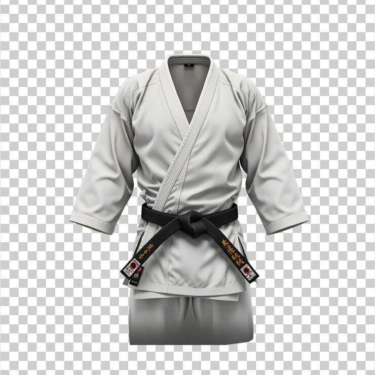PSD un uniforme de karate blanco con cinturón negro png aislado en un fondo transparente