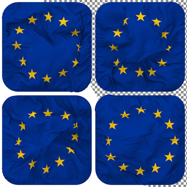 Unión europea bandera de la ue forma de escudero aislado diferentes estilos de ondulación textura de protuberancia representación 3d