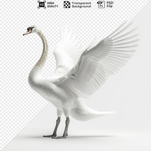 PSD unique swan with open wings isolated on a transparent background