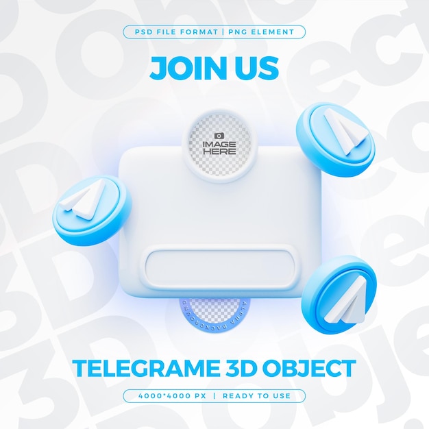 Unirse a nosotros en el perfil de Telegram Medios sociales Renderizado en 3D aislado para composición