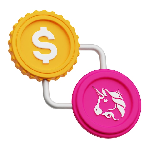 Uniswap token criptográfico icono 3D aislado en el fondo blanco