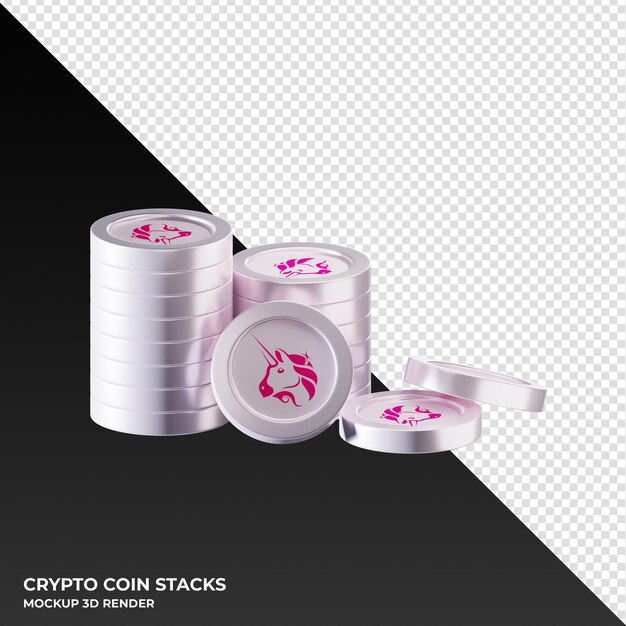 Uniswap UNI coin stacks cryptocurrency 3D Render ilustración