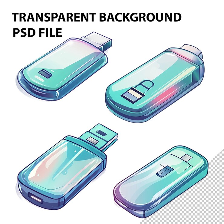 PSD unità flash usb isolata su sfondo trasparente