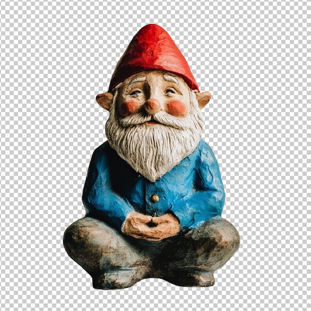 uno gnomo con una camicia blu e un cappello rosso su uno sfondo trasparente