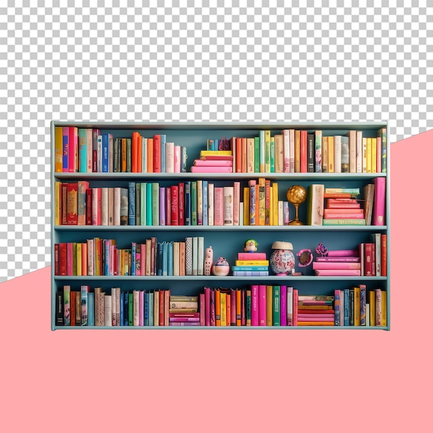 Uno scaffale pieno di libri colorati oggetto isolato sfondo trasparente